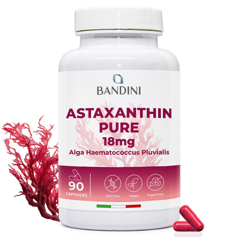 Bandini® Pure Astaxanthin 18 mg per capsule | 90 capsules - 3 months' supply | Powerful natural antioxidant from Haematococcus Pluvialis algae - Natural Astaxanthine, Magnesium stearate-free, GMO-free