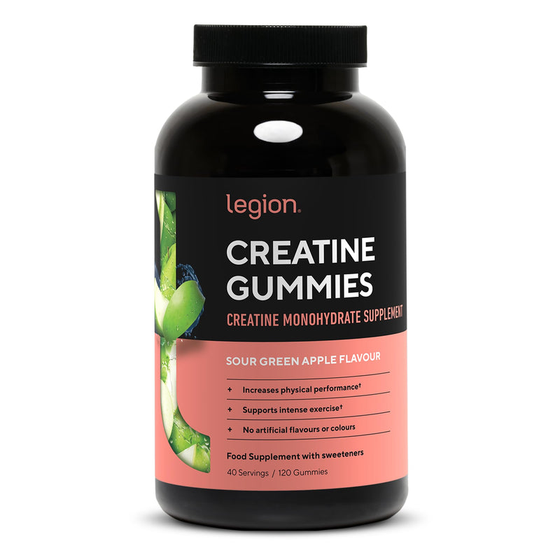 LEGION Creatine Monohydrate Gummies – Clean Chewable Creatine Supplement for Strength, Endurance & Muscle Recovery – 40 Servings Sour Green Apple Flavor Servings – No Artificial Flavors or Sweeteners.