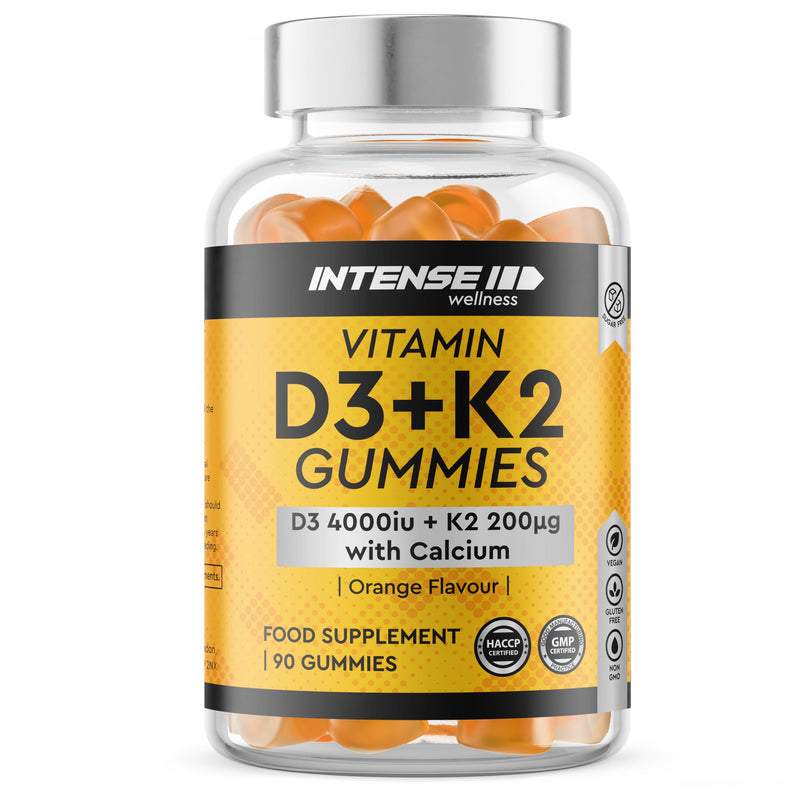 High Strength 90 Vitamin D3 4000 IU Gummies with K2 & Calcium - Sugar Free Orange Chewable for Strong Bones, Teeth & Immune Health - Non-GMO Vegan Gluten-Free - Vitamins D Food Supplement 90 count (Pack of 1)
