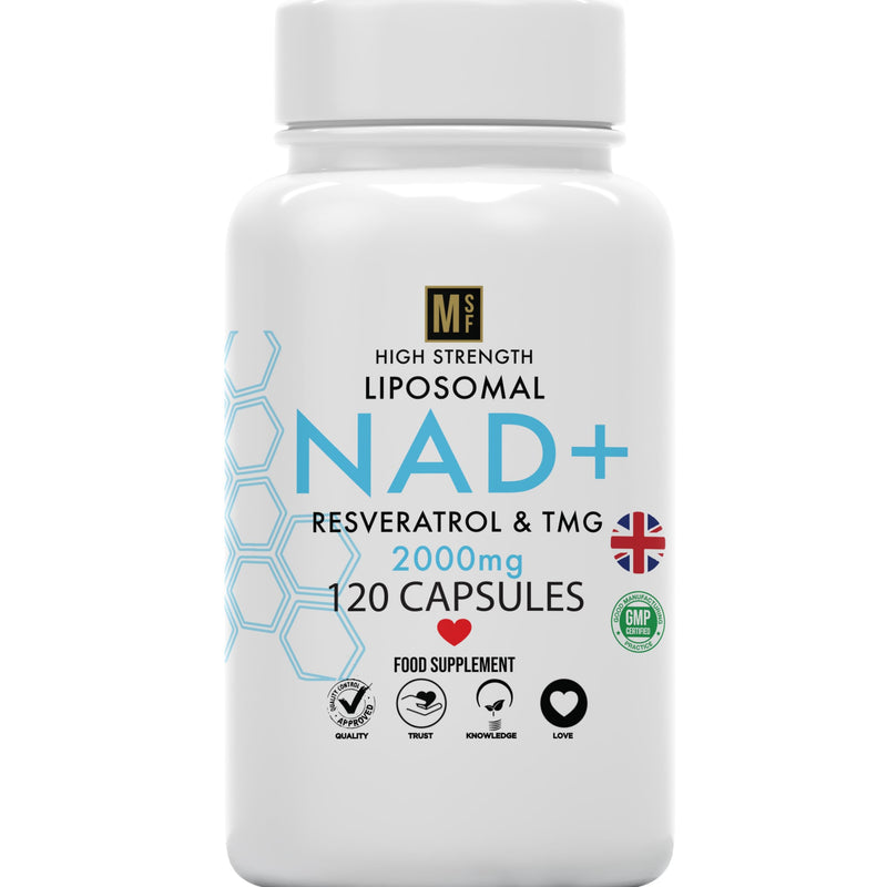 NAD+ with Resveratrol & TMG 2000mg | 120 Capsules High Strength NAD | 4 Months Supply 1-A-Day | Anti-Ageing | Boost Metabolism Antioxidant Cell Repair NADH, Liposomal Max Absorption, Vegan, UK Company