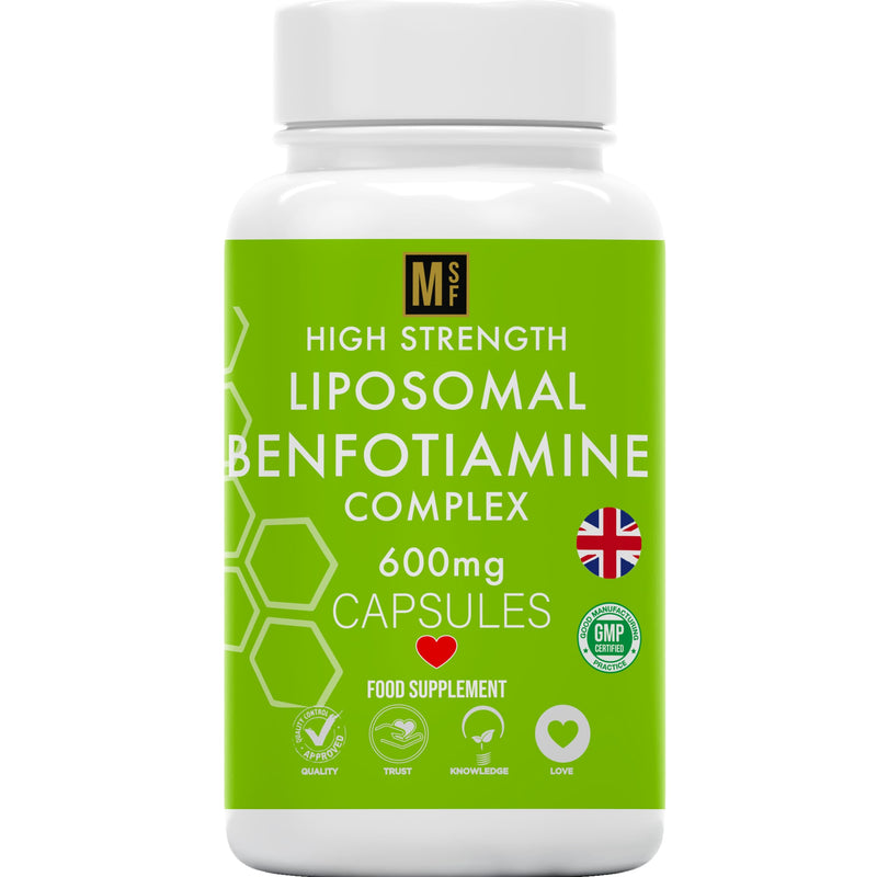 Benfotiamine and Thiamine B1 | High Strength 600mg | 1-A-Day, 4 Month Supply | 120 Vegan Capsules | Fat Soluble for Heart & Kidney | Eye & Nerve Repair, Liposomal Max Absorbtion Formula, All Natural