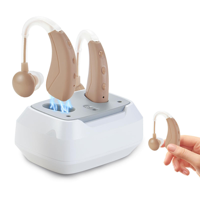 Digital Rechargeable Sound Device for Adults, Behind the Ear, with Noise Reduction, 4 Modes, Adjustable Volume, Beige Camel 2
