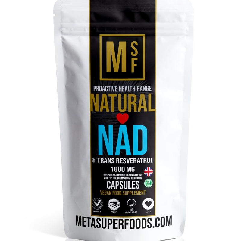 NAD and Trans Resveratrol | 99% Super Strength Anti Ageing | (1600mg) Serving | 60 High Strength Capsules NAD+ | Vegan with Piperine Max Absorption 60 count (Pack of 1)