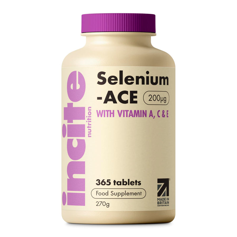 Incite Nutrition Selenium Tablets 200mcg. 12 Month Supply of Essential Mineral Supplements. Selenium Nail Supplements with Vitamins A, C and E, to Combat Oxidative Stress Selenium Ace