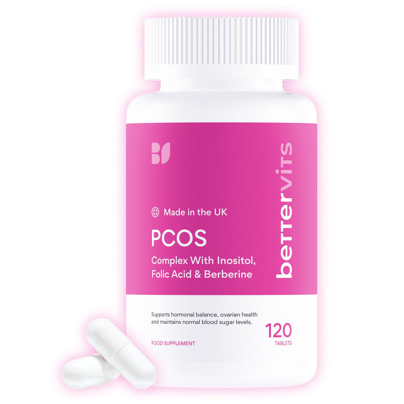 Bettervits PCOS Complex with Inositol, Folic Acid, Berberine | MYO - Inositol 4000mg and Maca Root 10,000mg | Hormonal Balance for Women with Vitamin B12 | PCOS Supplements for Women - 120 Tablets