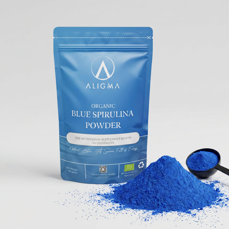 Aligma Organic Blue Spirulina Powder 75g | 100% Natural Phycocyanin for Smoothies – Vibrant Blue Food Colouring & Ingredient Rich in Protien | Resealable Package