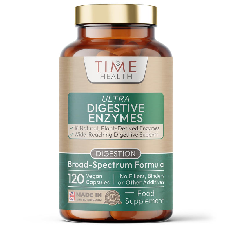 Ultra Digestive Enzymes Complex – Natural & Comprehensive 18 Enzyme Formula – for Bloating Relief, Regular Movements and Overall Digestion – 120 Capsules – UK Made – Zero Additives