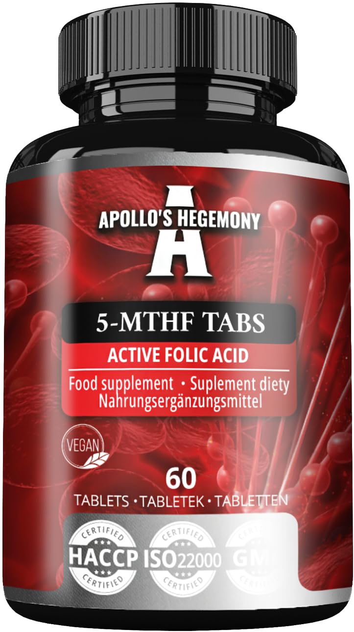5-MTHF Tabs - 400 µg L-methylfolate per Serving - 60 Tablets - 4 Month Supply - Supports Psychological Functions and Reduces Fatigue - Dietary Supplement by Apollo's Hegemony