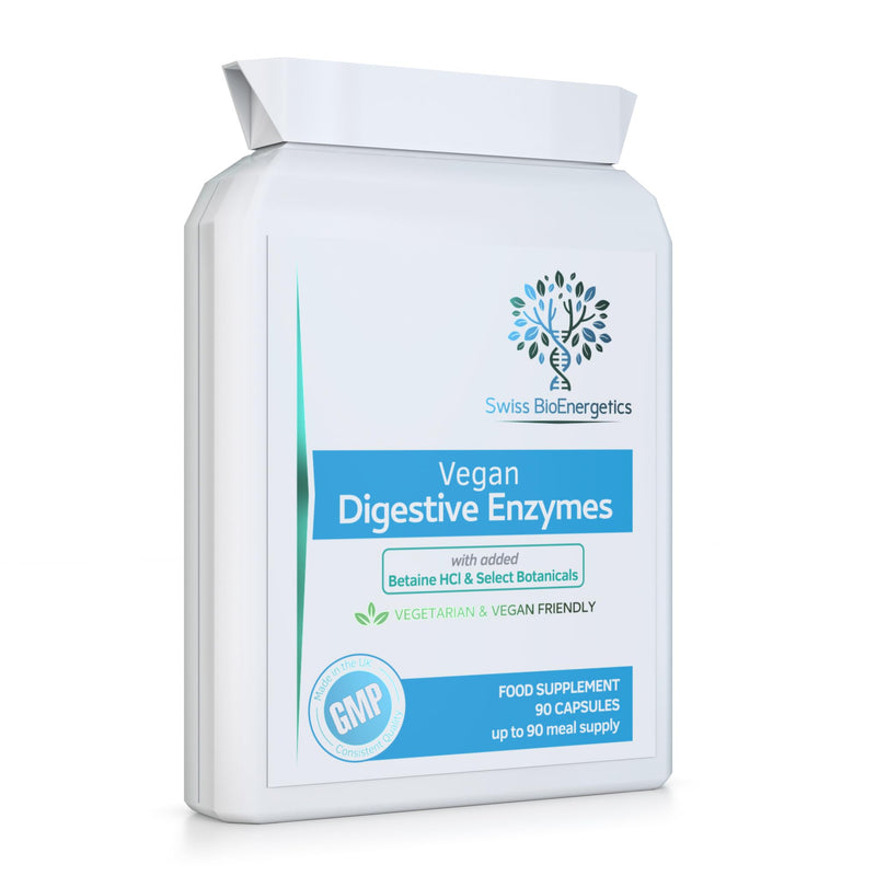 Vegan Digestive Enzymes with Betaine HCl - providing Bromelain, Amylase, Protease, Lipase, Papain, Apple Cider Vinegar, Ginger, Caraway, Turmeric, Peppermint, Fennel & Chamomile | 90 capsules, UK Made