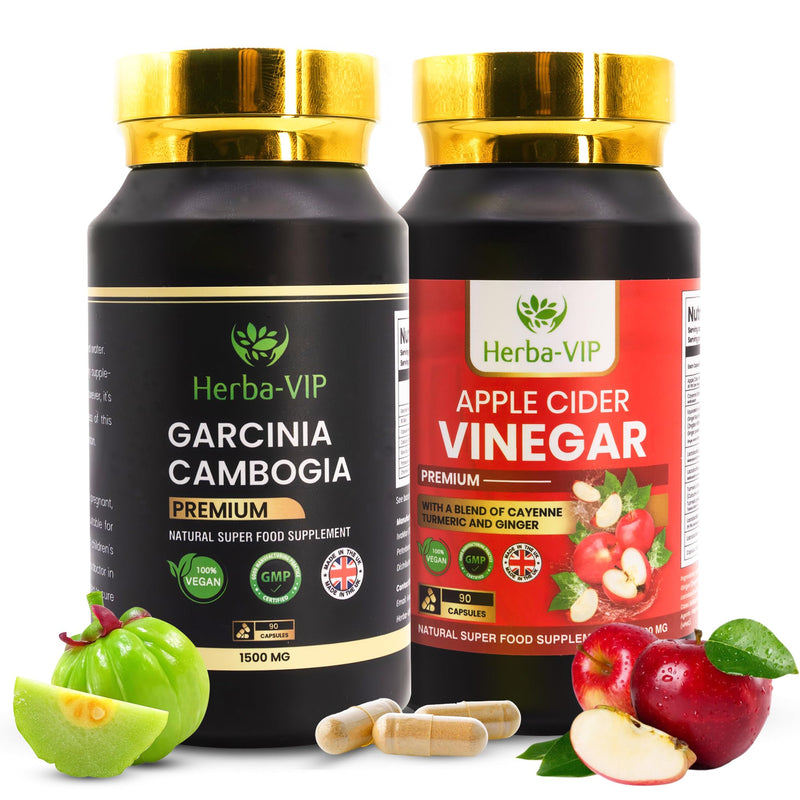 Apple Cider Vinegar with Cayenne Pepper, Turmeric & Ginger Root + Garcinia Cambogia with Calcium, Potassium, Chromium, etc. - UK Formulated Food Supplements Capsules – Both Vegan & Vegetarian Suitable