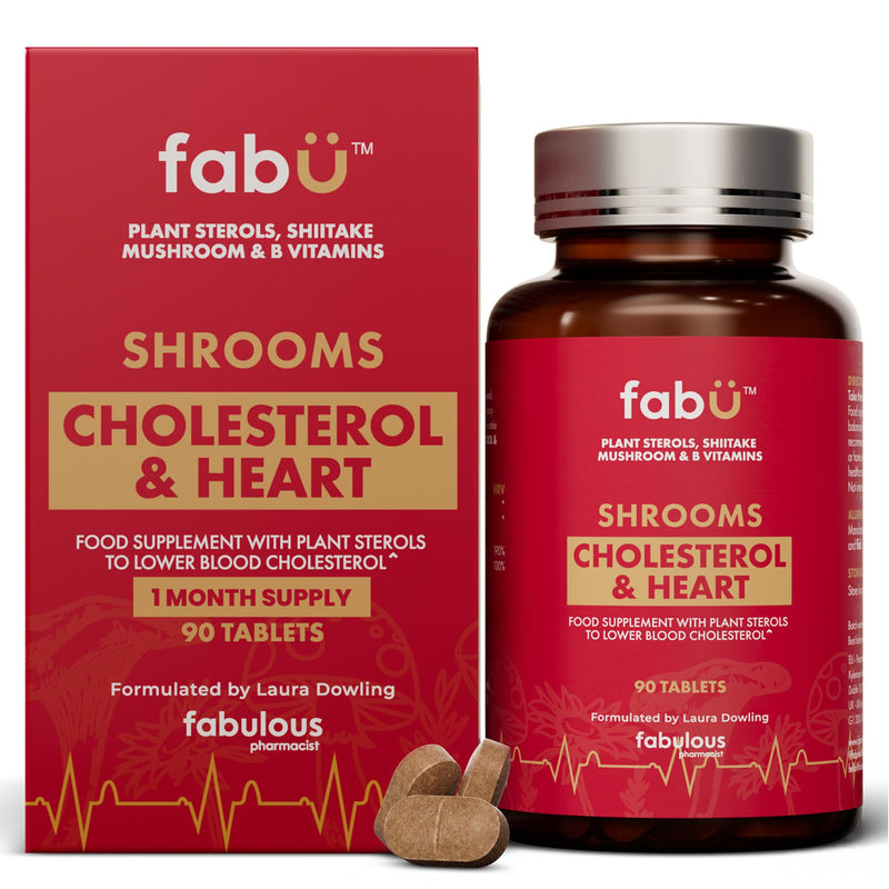 fabÜ Shrooms Cholesterol & Heart - Plant Sterols 1500mg per Serving, Blended with Edible Shiitake Mushroom & B Vitamins - Cholesterol Lowering Supplements, Vegan - 90 Tablets