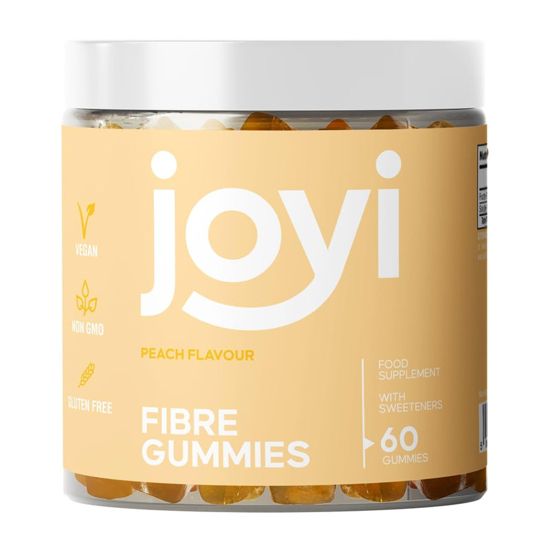 Joyi Fibre Gummies Peach Flavour - 6g Vegan High Fibre Gummies for Adults & Kids Prebiotic Inulin Fibre Supplement Non-GMO 60 count (Pack of 1)