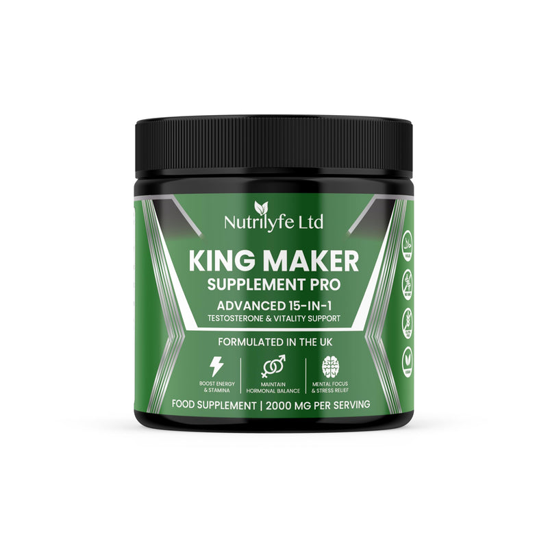 King Maker Supplement Pro - Premium 15-in-1 Testosterone & Vitality Booster for Men | Energy, Muscle, and Stamina Support | Tribulus Terrestris, Ashwagandha, Rhodiola | Vegan & GMP Certified