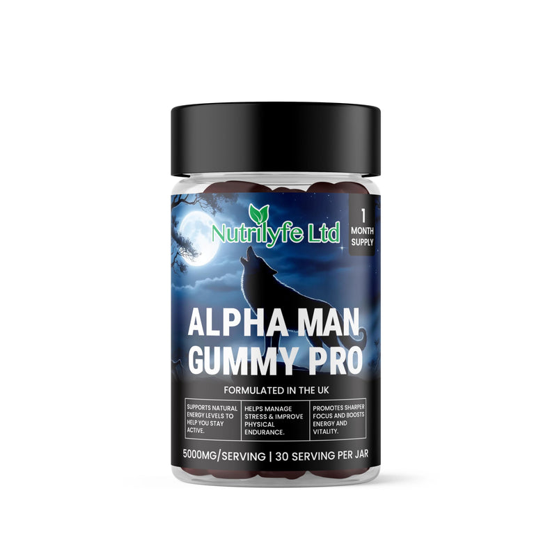 Alpha Man Gummy Pro – 5000mg High Strength Energy, Stamina & Vitality Gummies for Men with Maca, Ashwagandha, Rhodiola, Ginseng & Shilajit | Vegan Food Supplement | 60 Gummies