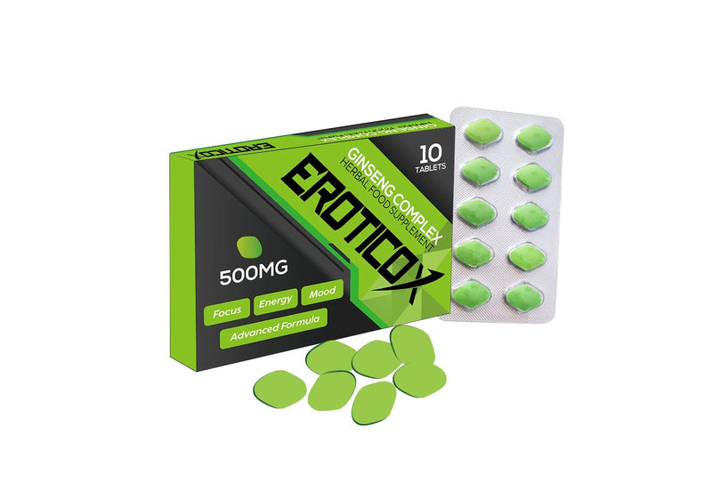Green - 500mg - 10 Extra Strong Pills for Men UK - Natural Fast-Acting Ginseng Maca Tablets for Men - for Enhanced Performance & Stamina - Food & Herbal Supplement