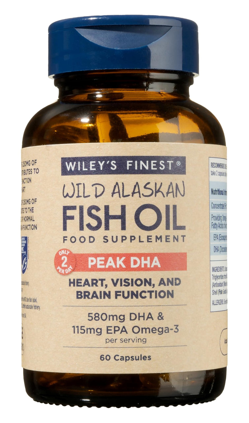 Wiley's Finest Wild Alaskan Fish Oil Peak DHA - 900mg EPA and DHA Omega-3s - 60 Softgels (30 Servings)