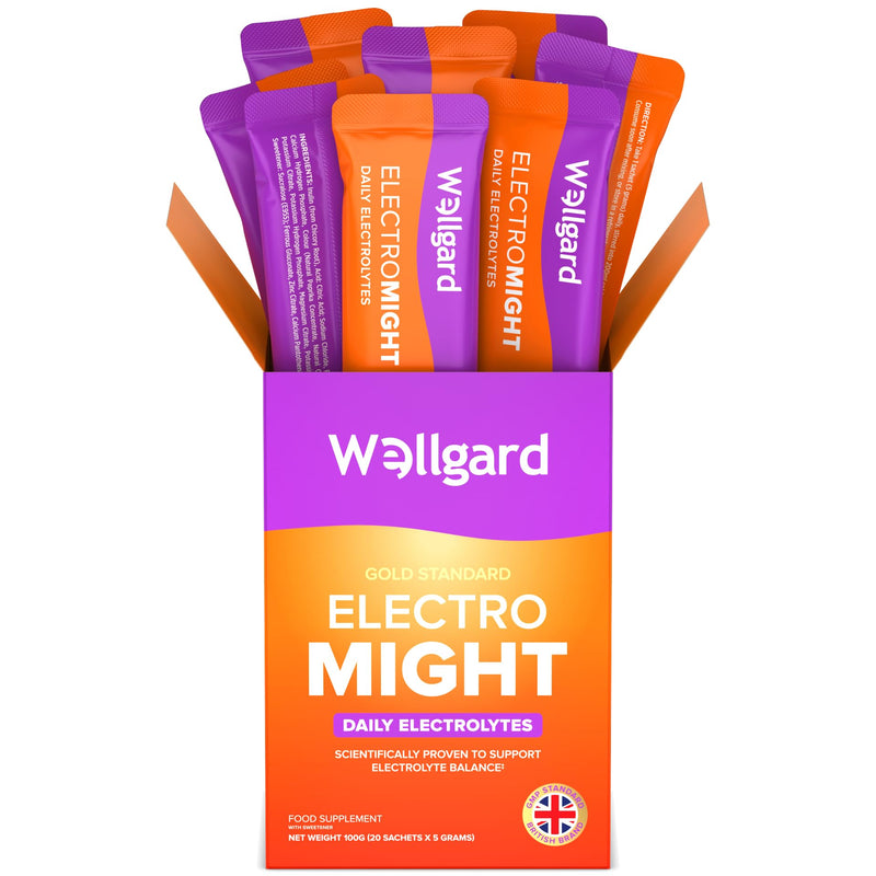 Wellgard Electromight - Electrolytes Sachets, Zero Sugar Rehydration Sachets with Magnesium, Iron & Vitamin C, Electrolyte Powder Sachets, 20 Sachets