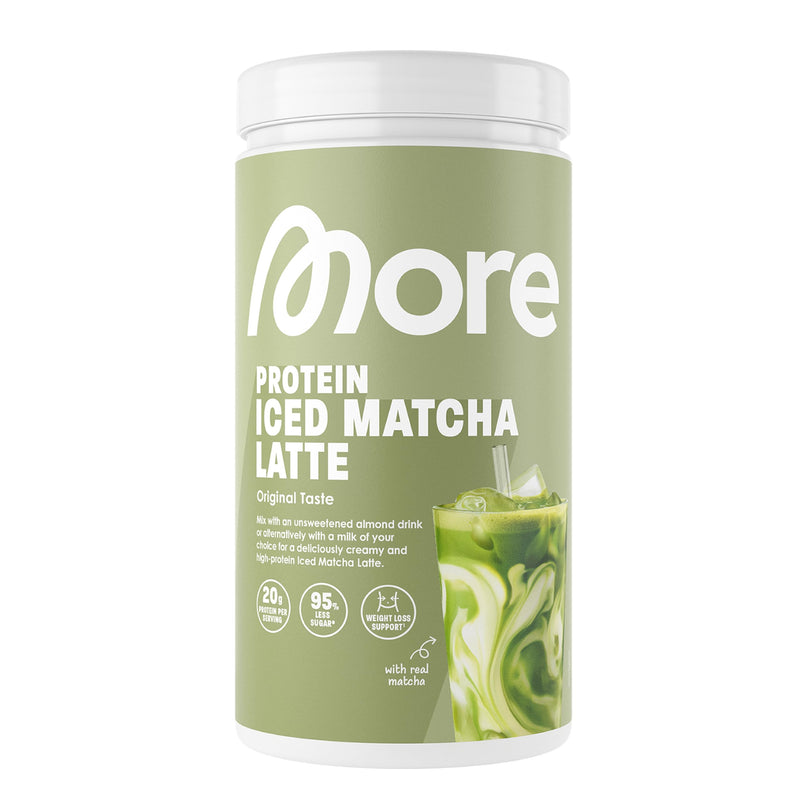 More Protein Iced Matcha Latte, 500 g, 1.1 lbs, 20 Servings, Matcha Powder with whey Protein, Low in Sugar and Fat – Made in Germany 500 g (Package of 1)