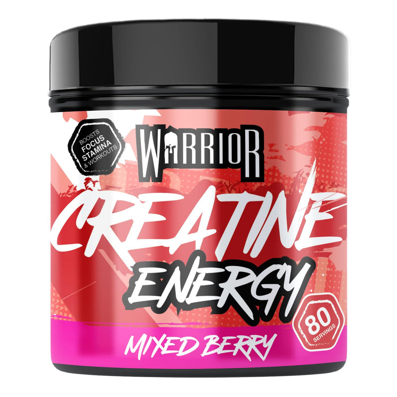 Warrior Creatine Monohydrate Powder + Energy 360g (80 Servings) – Micronised Creatine Powder Supplement + Vitamin B & Caffeine for Energy & Focus, Pre & Post Workout for Men & Women – Mixed Berry