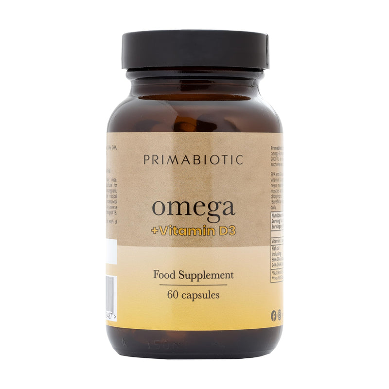 Omega 3 + D3 – Primabiotic Omega-3 Fish Oil 1000 mg + D3 (2000 IU) | High-Strength, Pure & Premium Supplement | 60 Capsules | Supports Heart, Brain & Immune System