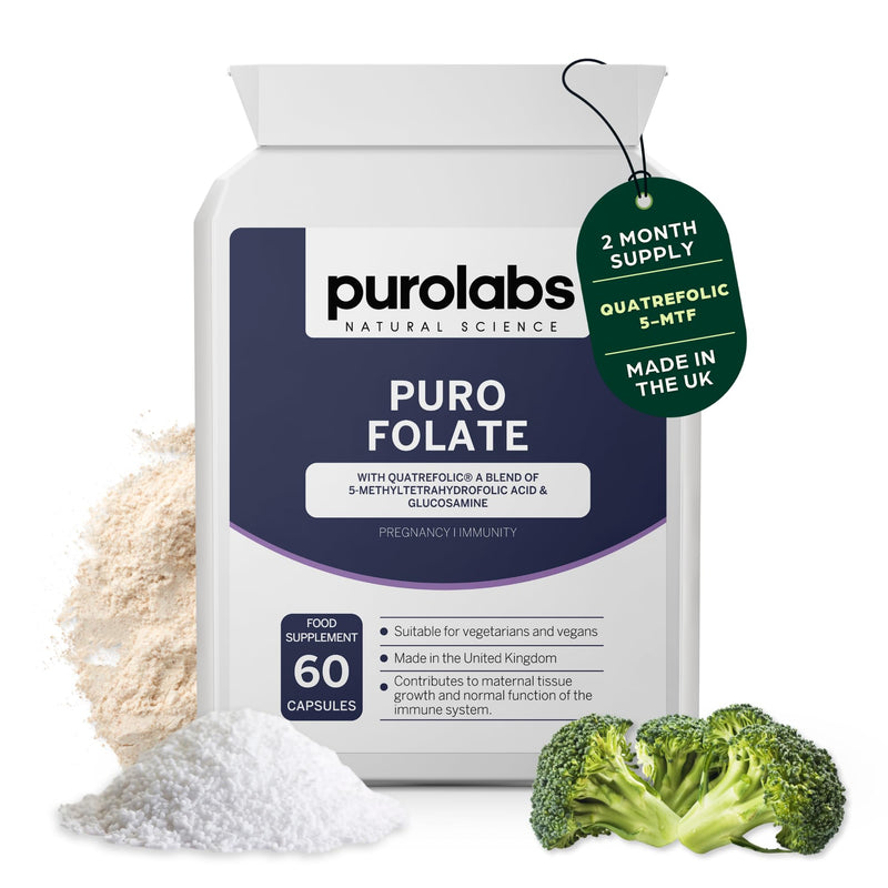 Purolabs Folate Supplement – High-Potency Methylfolate (5-MTHF) for Energy, Brain Function & Prenatal Health – Bioavailable & Vegan-Friendly
