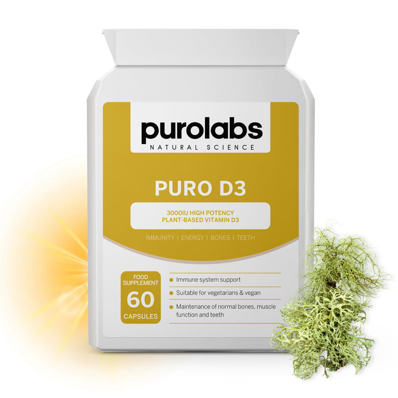 Purolabs Vitamin D3 High Strength 3000IU – Vegan Plant-Based Vitamin D Supplements for Women & Men – Premium Vitamin D Capsules for Immune, Bone & Mood Support – 60 Vegan Capsules