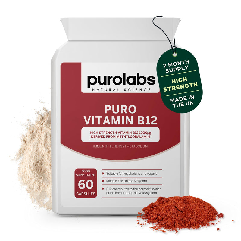 Purolabs Vitamin B12 Tablets 1000µg – High Strength Methylcobalamin for Energy, Immunity & Tiredness – Premium Vitamin B12 Supplements & Capsules – Vegan, High Absorption, No Fillers – 60 Count