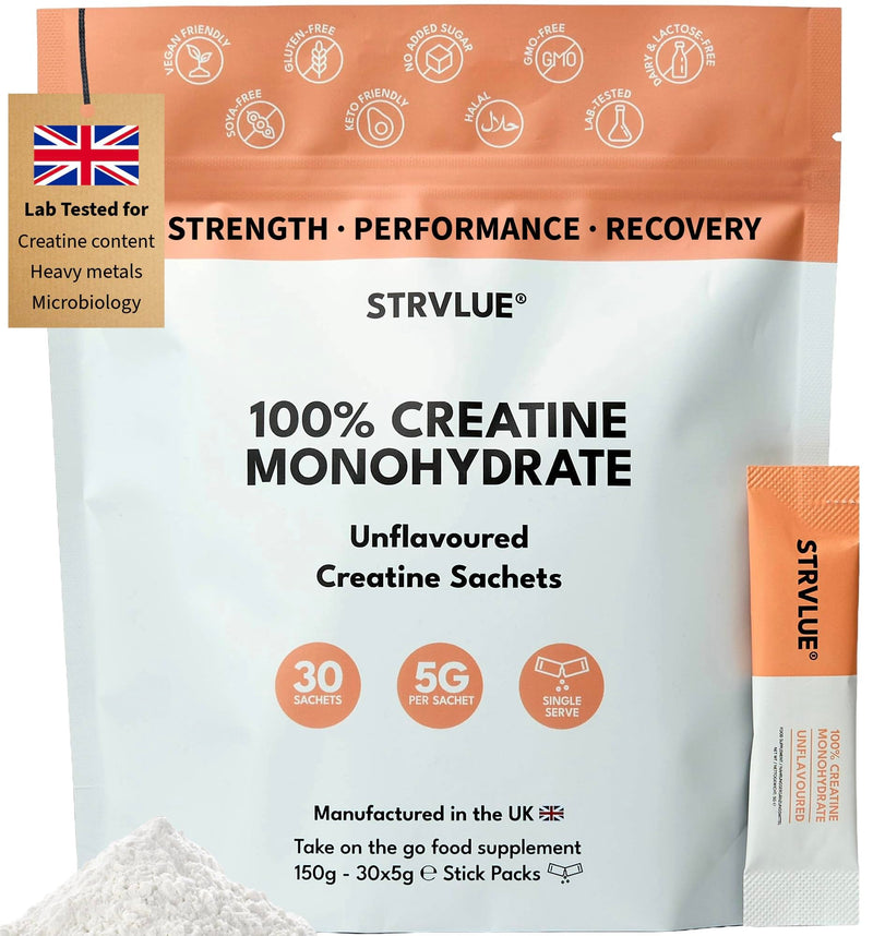 100% Pure Lab Tested Creatine Monohydrate Powder | 30x5g Travel Sachets | Ultra‑Fine Micronised | Unflavoured | Supports Muscle Growth, Strength, Recovery & Performance, Cognition | for Men & Women One Size
