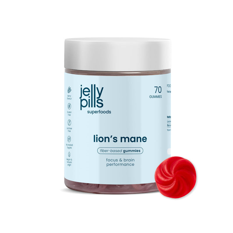 Jelly Pills Lion's Mane Gummies with Black Pepper - 70 Vegan Gummies - No Added Sugar - Berry Flavour - Focus, Concentration & Mental Clarity