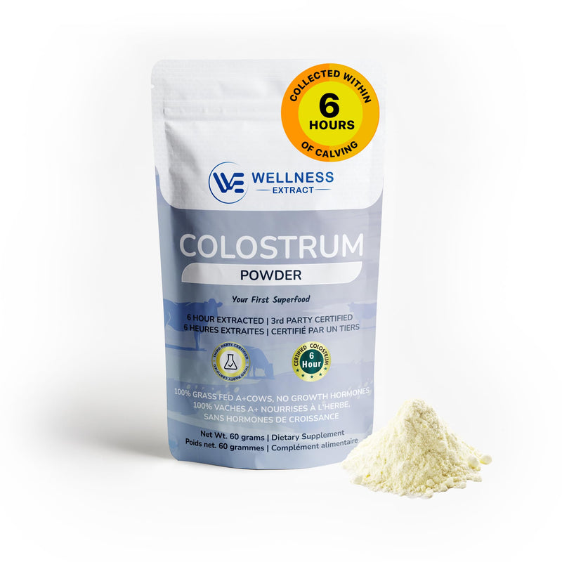 Wellness Extract Bovine Colostrum Powder Rich in Protein & Lactoferrin- The True Certified Supplement for Immune Support, Gut Health, Muscle Growth - 60g 60g (pack of 1)