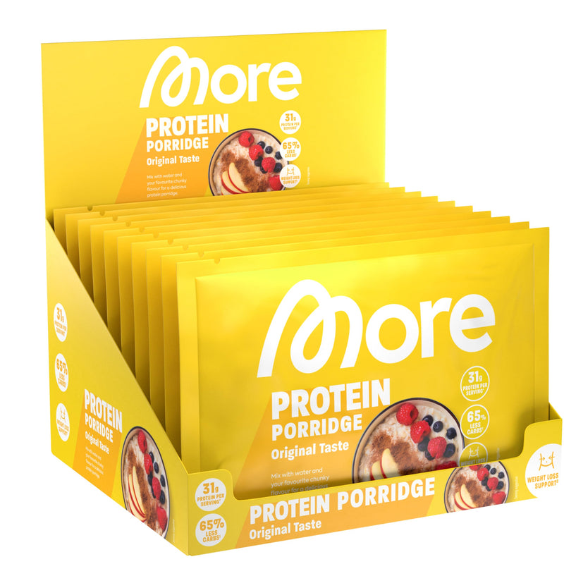 More Protein Porridge, tray of 10, 10 x 62 g Classic, 31 g protein per serving, quick preparation without cooking, creamy delicious porridge with less sugar and fat, perfect for refining