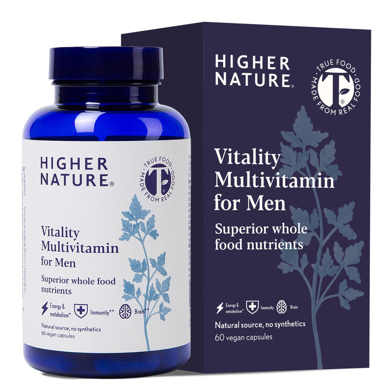 Higher Nature Vitality Multivitamin for Men - True Food® Formula Nutrients from 16 Real Foods - Vegan Multivitamin - One Month Supply of Mens Vitamins - 60 Multi Vitamins Capsules