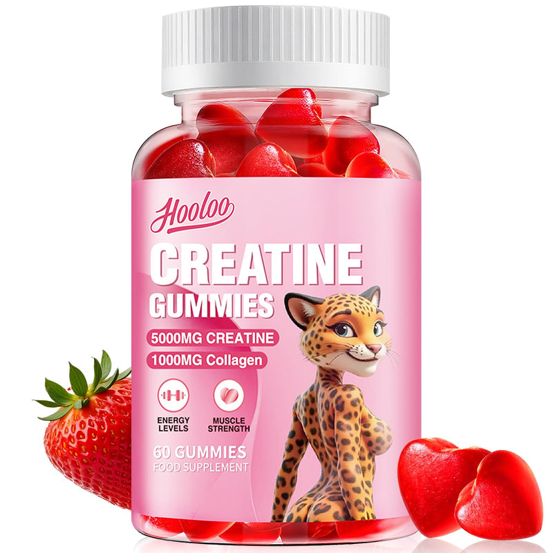 Creatine Gummies 5000mg Creatine Monohydrate with 1000mg Collagen (1 Month Supply) for Men & Women, Vegan & Sugar-Free, Easy Pre/Post Workout Gym Support for Performance and Muscle Power (60 Count) 60 count (Pack of 1)