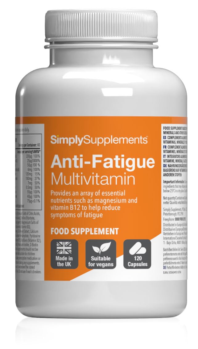 Anti-Fatigue Support Supplement | Reduces Tiredness & Fatigue | with Vitamins & Minerals for Energy | Vegan & Vegetarian-Friendly | 120 Capsules = 2 Months’ Supply | Made in The UK Unflavoured 120 count (Pack of 1)