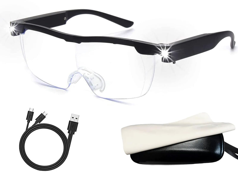 Magnifying Glasses with Light for Glasses Wearers, USB Rechargeable Battery Anti-Blue Light Reading Magnifier with Lighting for Seniors Reading, Hands-Free 180% Magnifying Glasses, Head Magnifier for