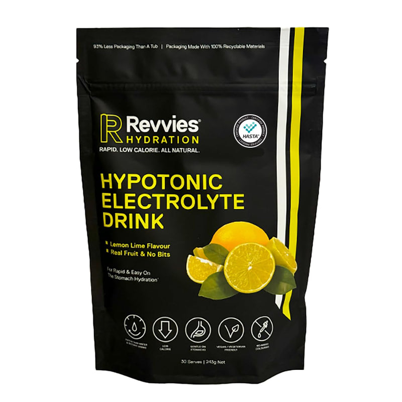 Revvies Hypotonic Electrolyte Drink | Lemon Lime | 30 Serves | Rapid Hydration | More Salts Less Sugar | All Natural | Easy On The Stomach | Vegan 234g