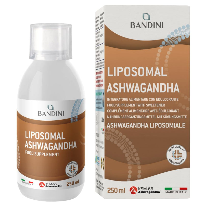 Bandini® Liposomal Ashwagandha 250 mg KSM-66 – High Strength - Higher Absorption & Bioavailability – Reduce Stress, Tiredness & Fatigue - Sleep & Brain Health Support – 250 ml Bottle, 25 Portions