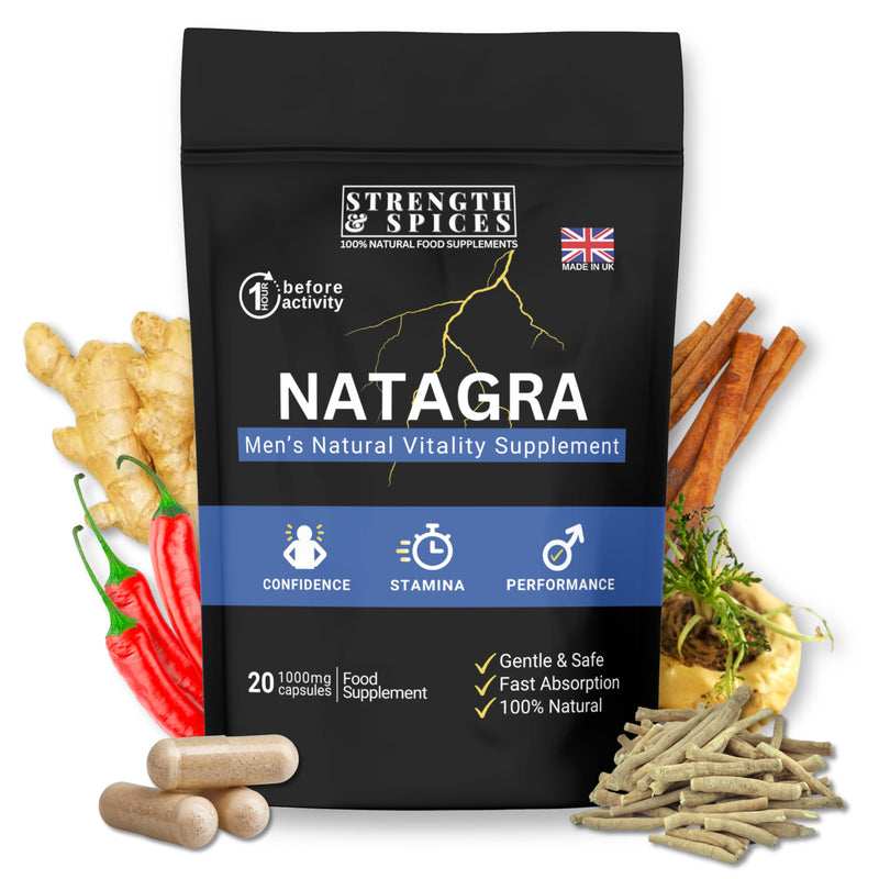 Natagra 1000mg Natural Male Vitality Supplement – Herbal Blend with Maca, Tribulus Terrestris, Ginseng – Supports Energy and Well-Being – Vegan & UK Made - 20 Capsules 20 count (Pack of 1)