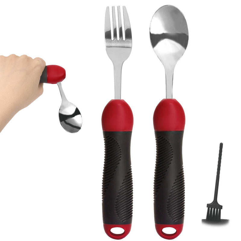 Disability Aids, Cutlery for Arthritic Hands -180°Bendable Spoon Fork Grips Set, Aids for Living, Arthritis for Hand Tremors, Travel Eating Utensils for Disabled, Elderly, Adults