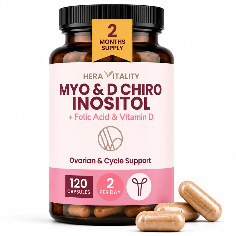 Inositol Capsules for Women – Myo & D-Chiro Inositol Complex for PCOS & Hormone Balance | 120 Capsules (2 Month Supply) | with Folic Acid & Vitamin D3 120 count (Pack of 1)