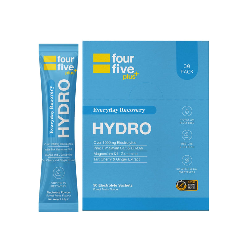 fourfive Hydration Sachets (Recovery Blend) Hydro Electrolytes Powder with Vitamins, BCAAs & Cordyceps, for Enhanced Recovery - Forest Fruits, 30 Sachets 1 count (Pack of 30)