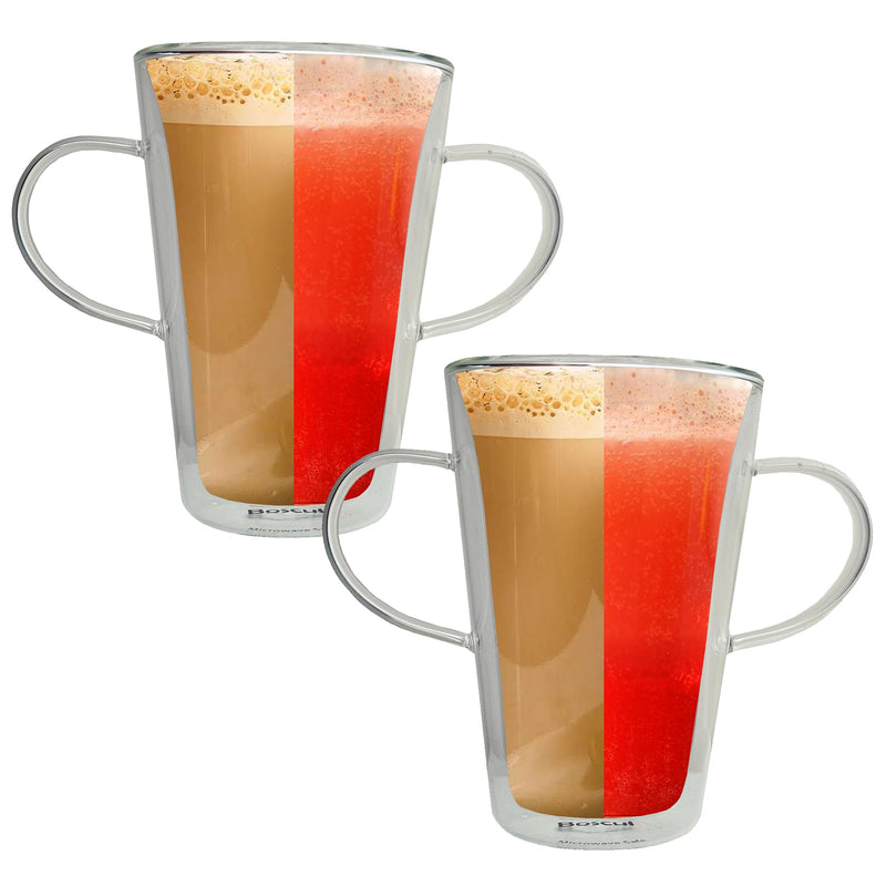 Two Handled Mugs Comes in 2 Pack, Borosilicate Double Wall Latte Glasses 400ml, Designed for Dignity, Weak Grip, Elderly, Arthritis, Disability, Alzheimers, Lightweight