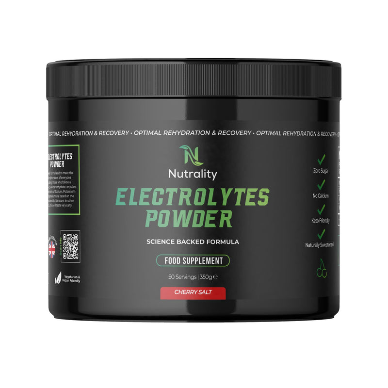 Electrolytes Powder 350g | Vegan | 50 Servings | Cherry | Sugar, Calcium & Artificial Flavour Free | Keto, Paleo Rehydration | 1000mg Sodium, 200mg Potassium & 60mg Magnesium