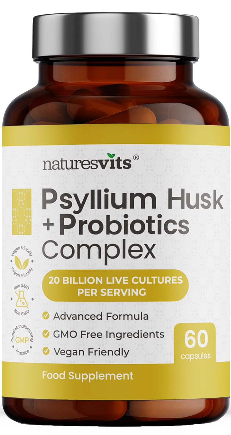 4000mg Fibre Supplement Psyllium Husk Capsules with Probiotics - 20 Billion CFU with 5 Strains - Soluble Fibre with Added 100mg Inulin - Gut Health Supplements for Adults - High Fiber Supplement