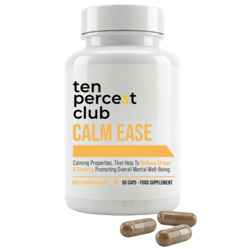 Ashwagandha Capsules - Calm Ease by Ten Percent Club | 90 x 500mg Capsules for Mental Clarity and Focus | Ashwagandha High Strength 500mg Adaptogen & Cortisol Reducing Supplements