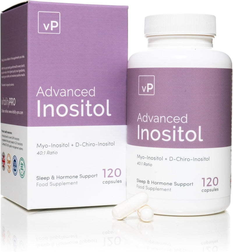 vP Vitality Pro Advanced 40:1 Inositol Supplement, 120 Capsules | 500 mg per Capsule, Myo-Inositol 488 mg + D-Chiro-Inositol 12 mg, Hormonal Balance & Blood Sugar Support