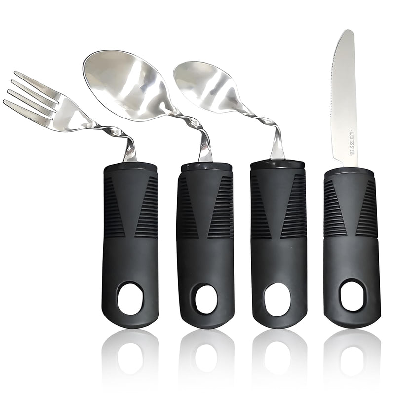 4PCS Bendable Cutlery for Disabled Hands, Disability Aids Weighted Bendable Cutlery, Anti-Shake Easy Grip Adaptive Cutlery with Knife Fork Spoon for Parkinson Elderly Disabled Arthritis