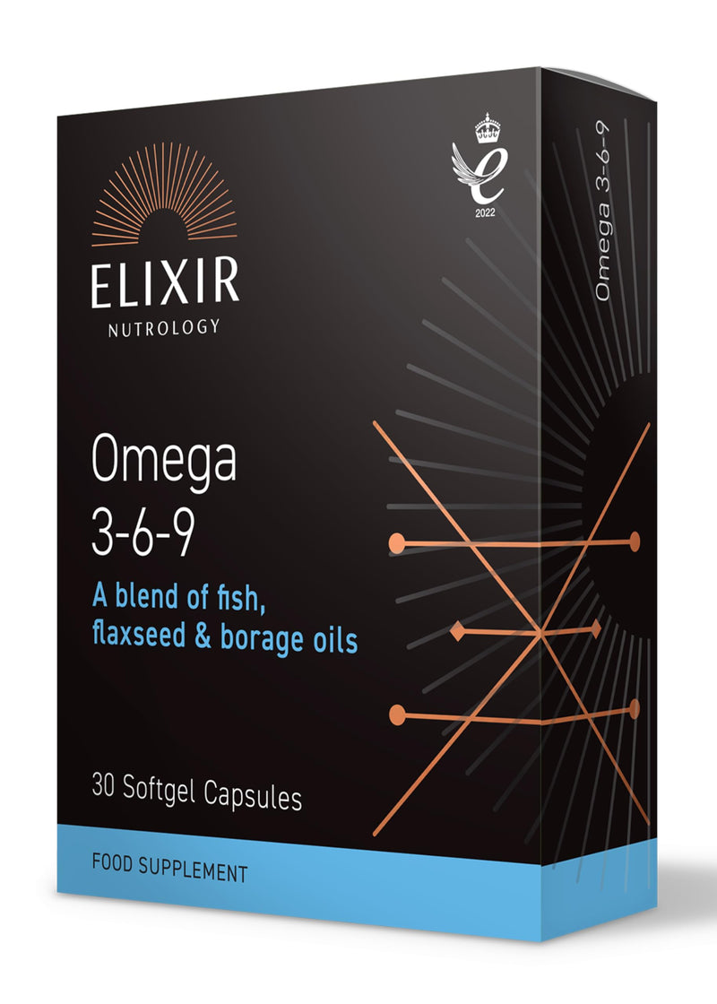 Omega 3-6-9 Softgels | Supports Normal Heart Function & Cardiovascular Health | Essential Fatty Acids from Fish, Flaxseed & Borage Oil | Vitamin E for Antioxidant Support | 30 Capsules | UK Made
