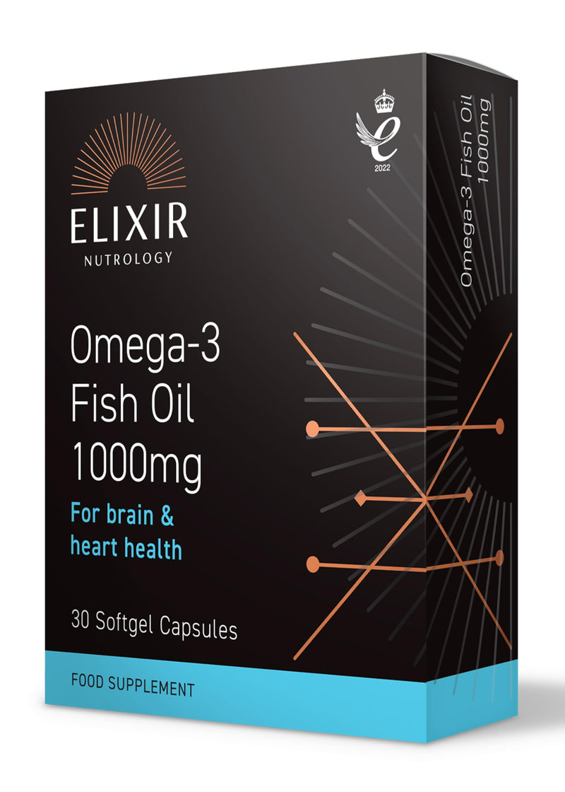Omega 3 Fish Oil 1000mg Softgel Capsules | Supports Normal Heart & Brain Function | Rich in EPA & DHA with Added Vitamin E | Daily Essential Fatty Acid Support | 30 Softgel Capsules | UK Made