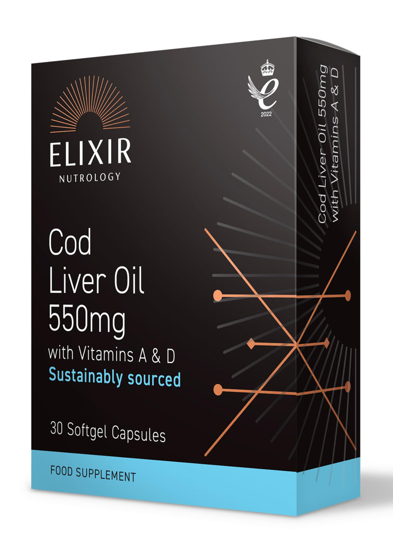 Cod Liver Oil 550mg Capsules | Omega 3 EPA & DHA with Vitamins A & D | Supports Normal Heart, Brain & Vision Function | Daily Immune & Bone Health Support | 30 Softgel Capsules | UK Made
